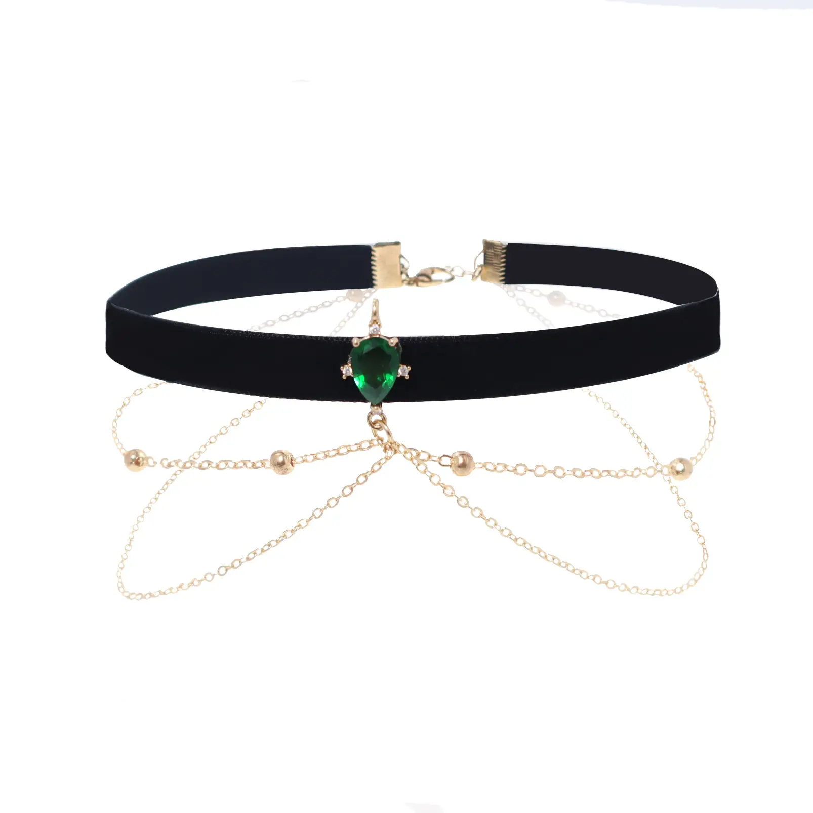 Black Velvet Chocker Neck Strap with Crystal Diamond Double Chain - Image 6