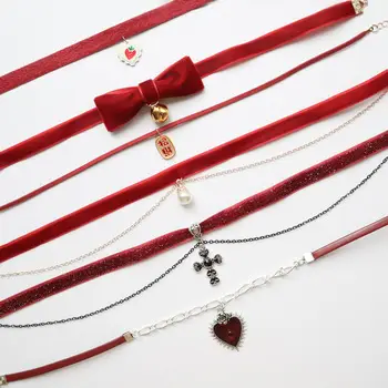 Black Velvet Chocker Neck Strap with Crystal Diamond Double Chain — feature 2