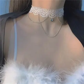 Black Velvet Chocker Neck Strap with Crystal Diamond Double Chain — feature 3
