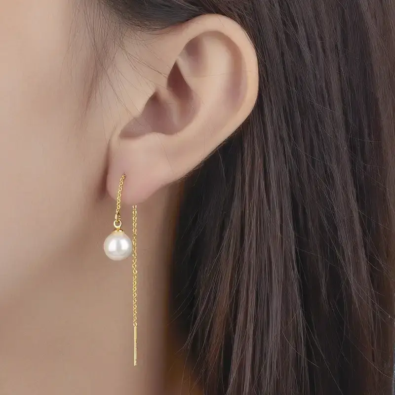 2022 Korean Style Pearl Earrings Gold Silver Tassel Design - Image 3