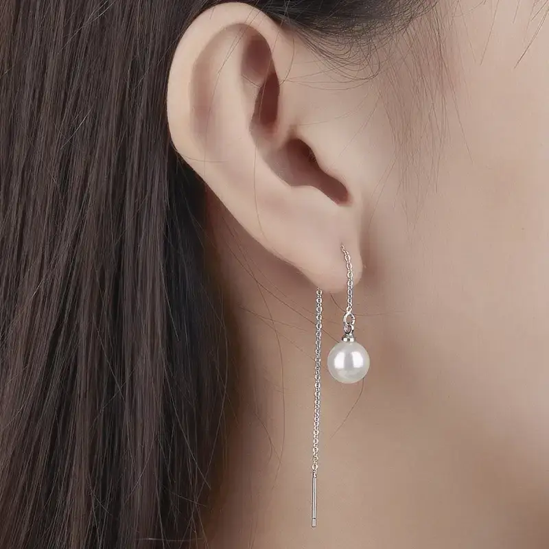 2022 Korean Style Pearl Earrings Gold Silver Tassel Design - Image 4