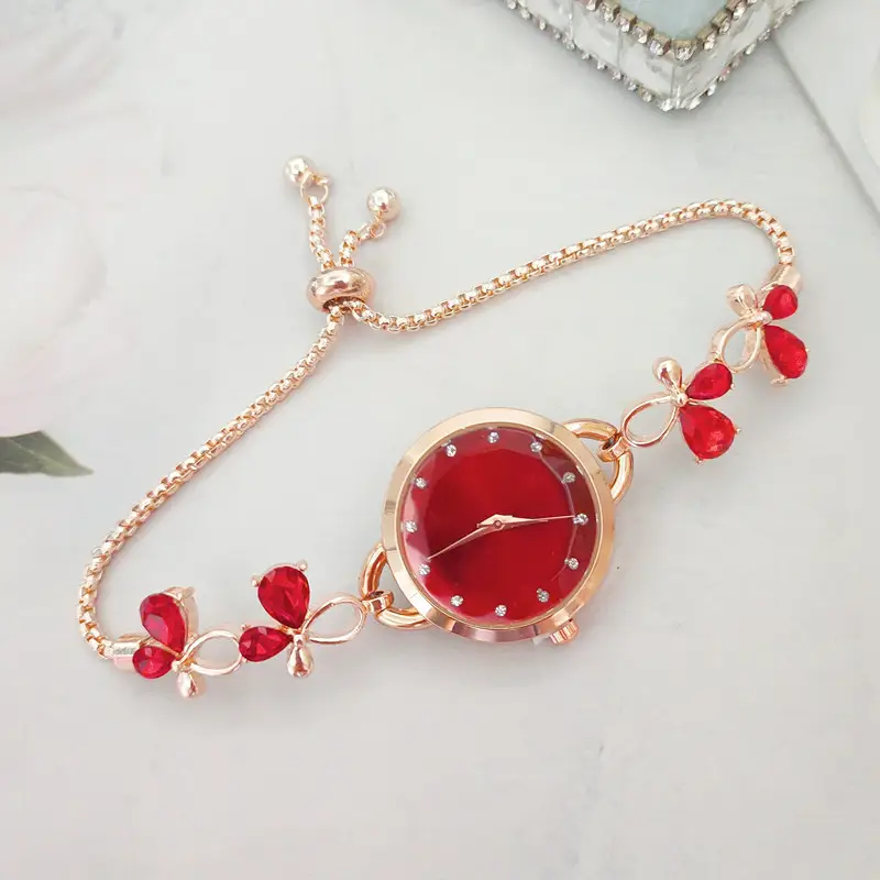 Women's Rose Gold Diamond Bow Watch with Adjustable Bracelet - Image 3