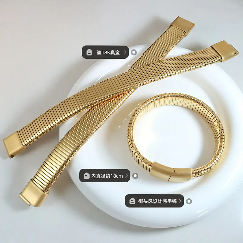 Gold Plated Striped Titanium Steel Bracelet for Women - Image 4