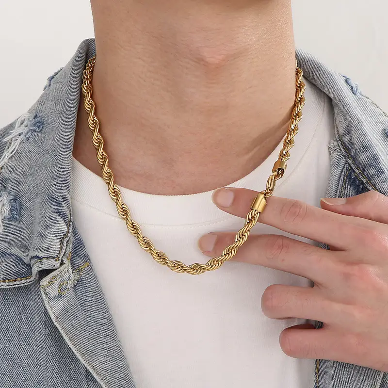 Gold Plated Twist Rope Necklace for Men Women 10g - Image 32