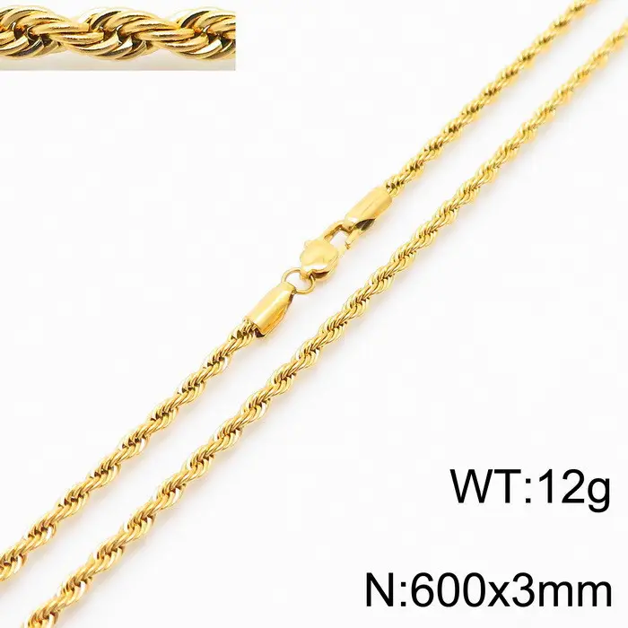 Gold Plated Twist Rope Necklace for Men Women 10g - Image 26
