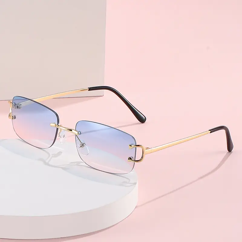 Square Frameless Sunglasses Women Yellow Gold European American Fashion - Image 12