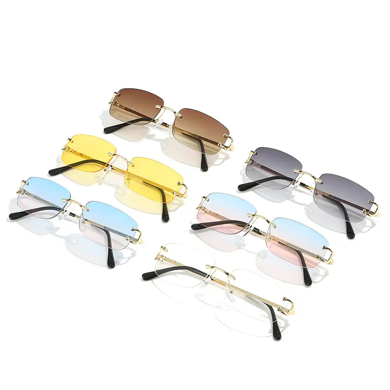 Square Frameless Sunglasses Women Yellow Gold European American Fashion - Image 13