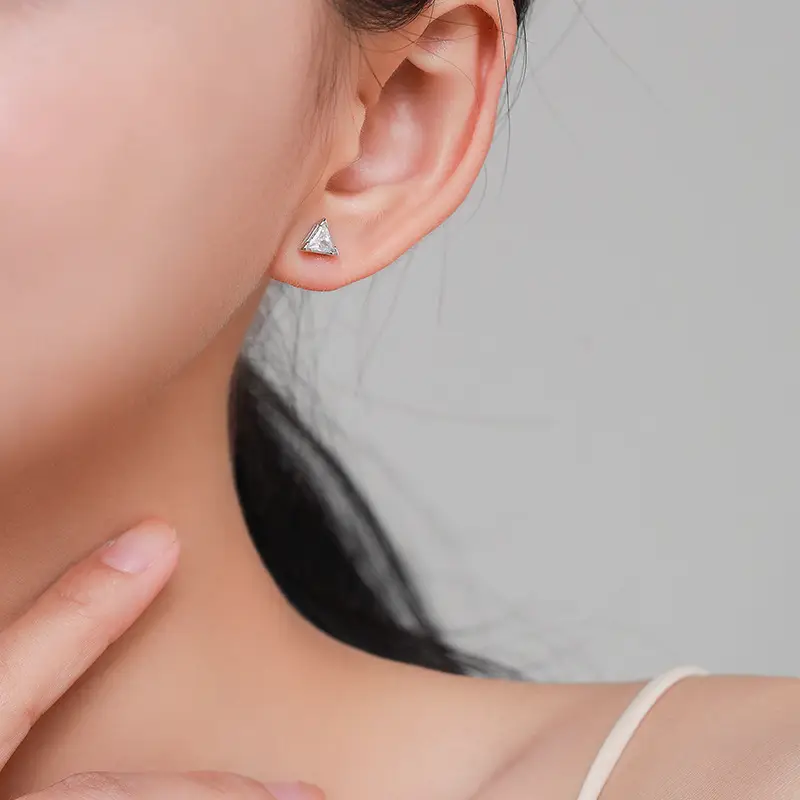 S925 Silver Triangle Earrings for Women - Image 2
