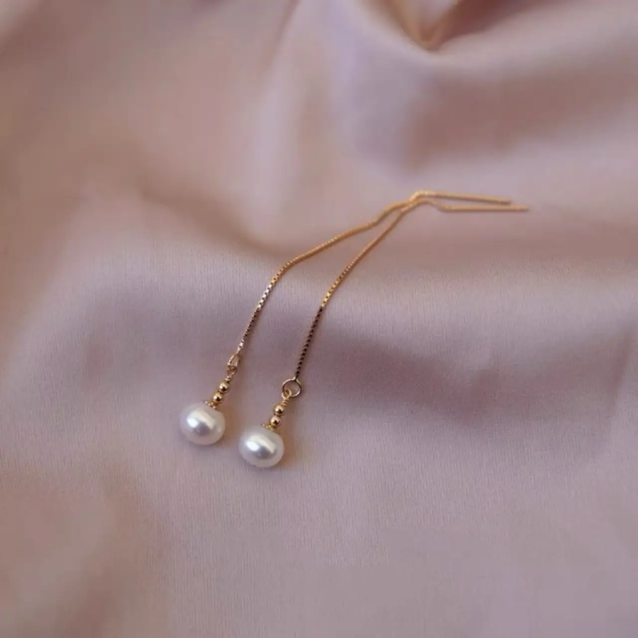 5-6mm Natural Pearl Earrings 14K Gold Wrap