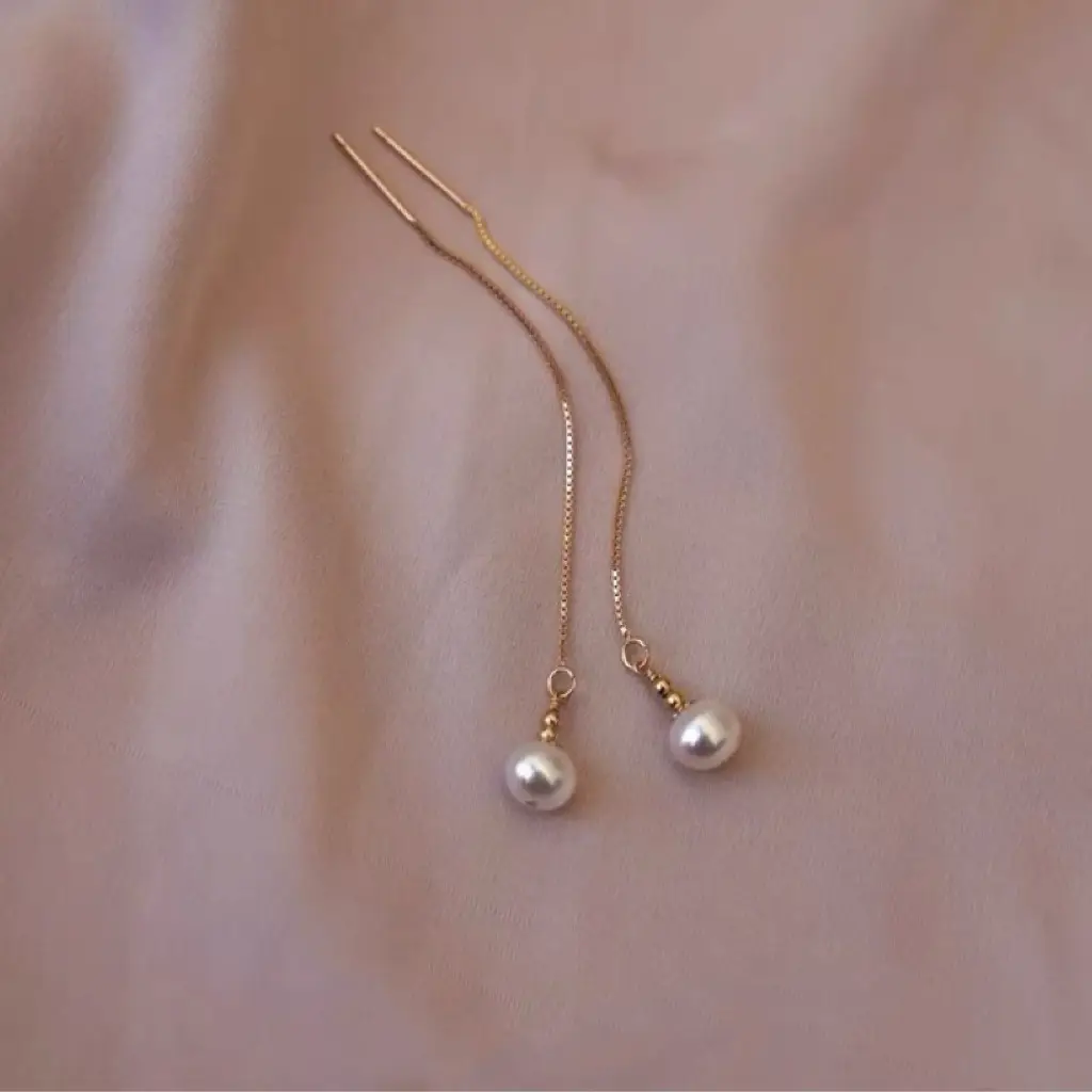 5-6mm Natural Pearl Earrings 14K Gold Wrap