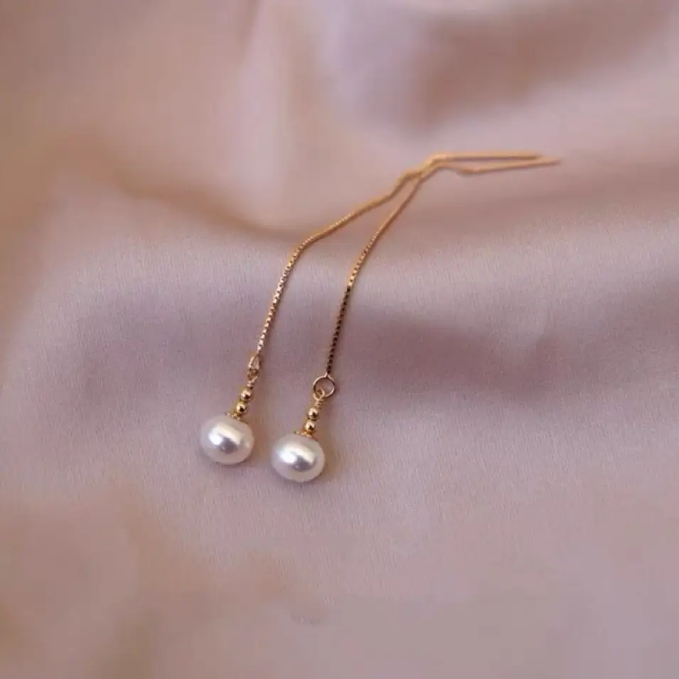 5-6mm Natural Pearl Earrings 14K Gold Wrap