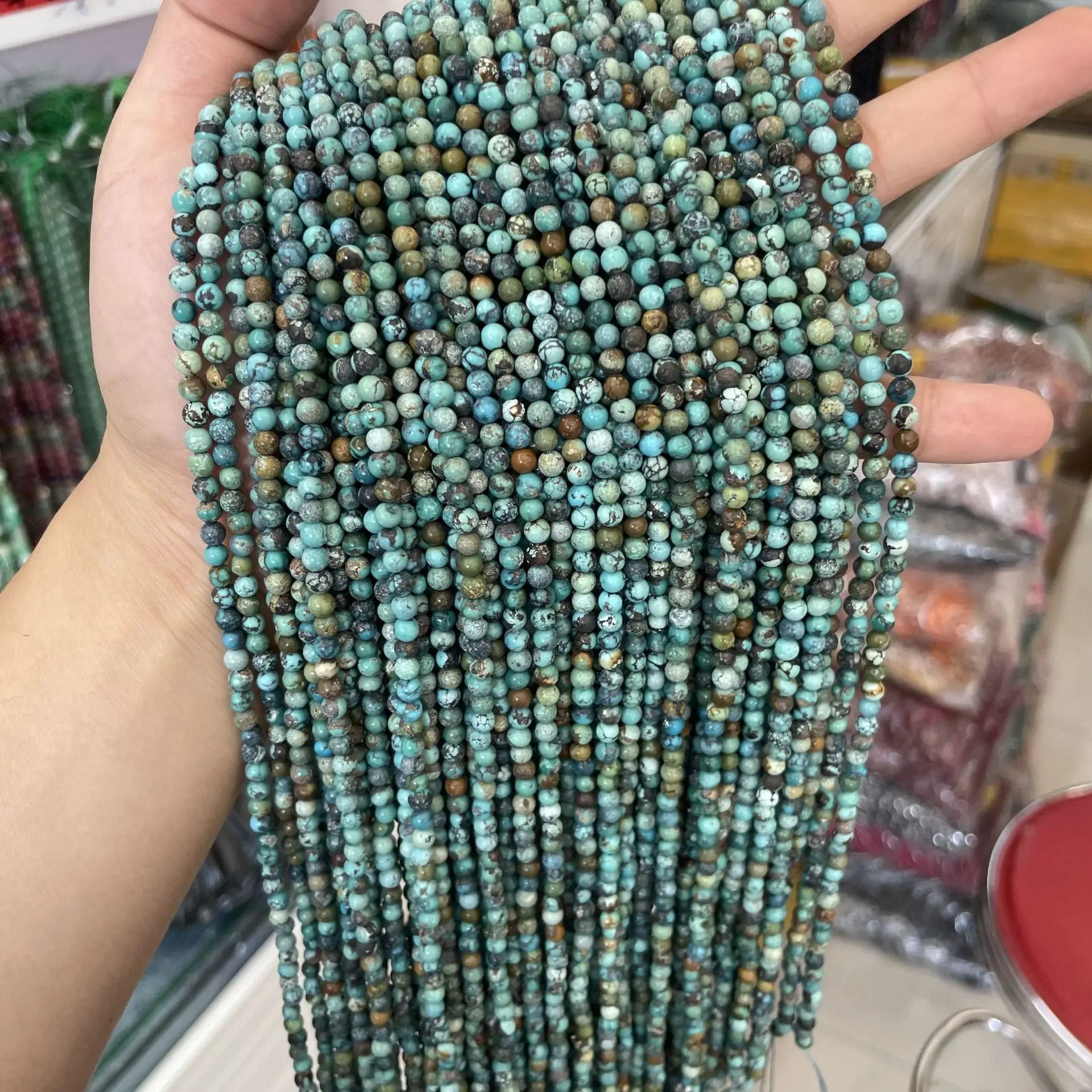 Natural Turquoise Hubei Pine Beads 2mm Small Round - Image 8
