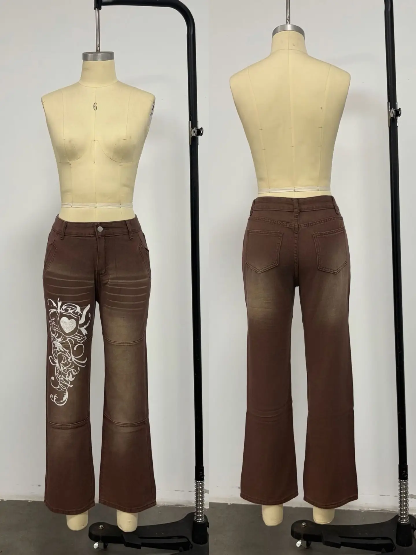 Women's Irregular Printed Loose Trousers Low Waist Pleated Washed — feature 5