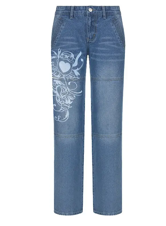 Women's Irregular Printed Loose Trousers Low Waist Pleated Washed — feature 9