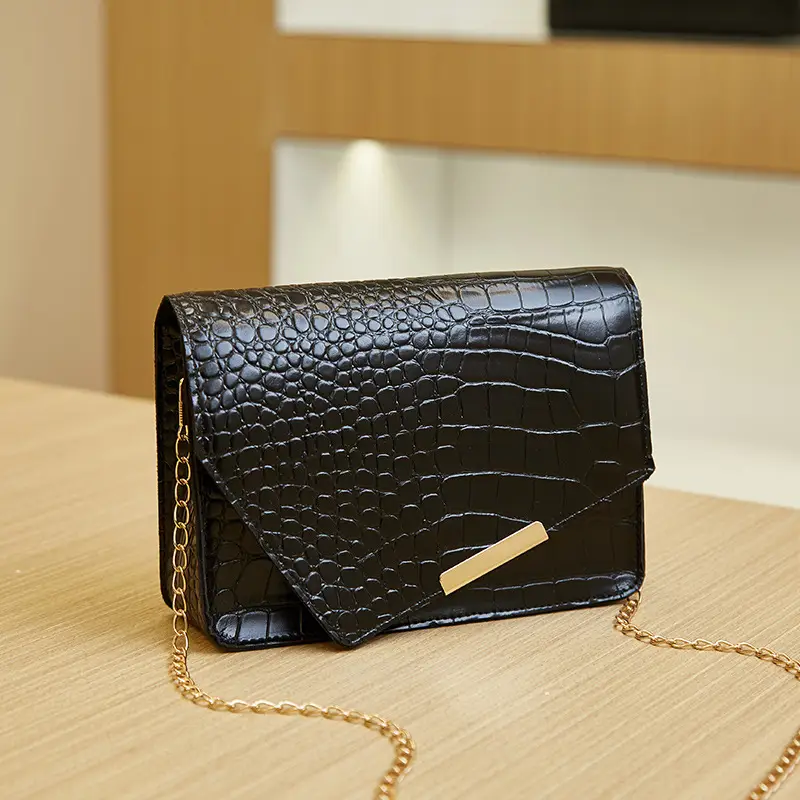 Black Croc Texture Women's Crossbody Bag 2022 - Image 2