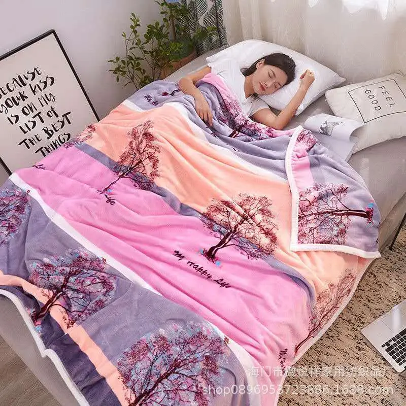 Coral Floral Fleece Blanket Gift Boxed Thickened - Image 5