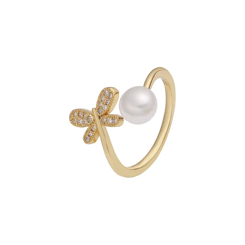 Cross-border Korean Fashion Butterfly Pearl Ring Gold Silver - Image 5