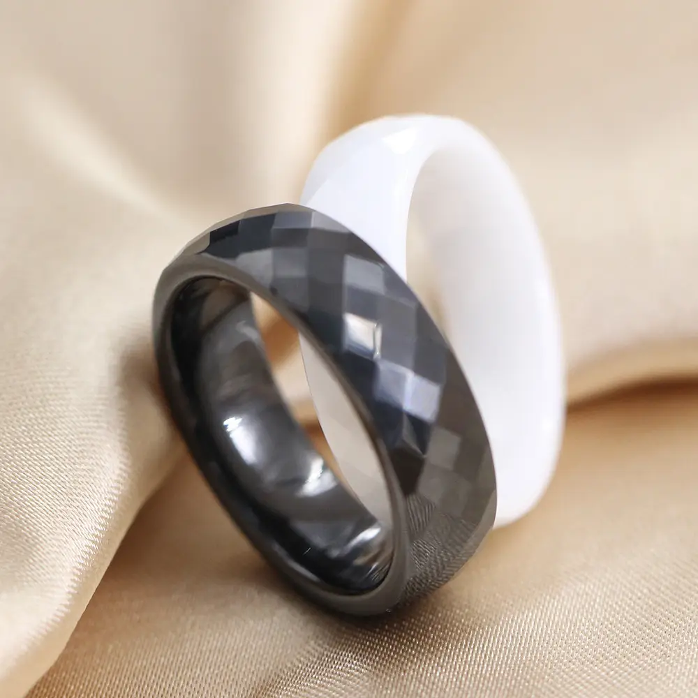 Ceramic Couple Ring Black White 6mm European American Fashion — feature 4