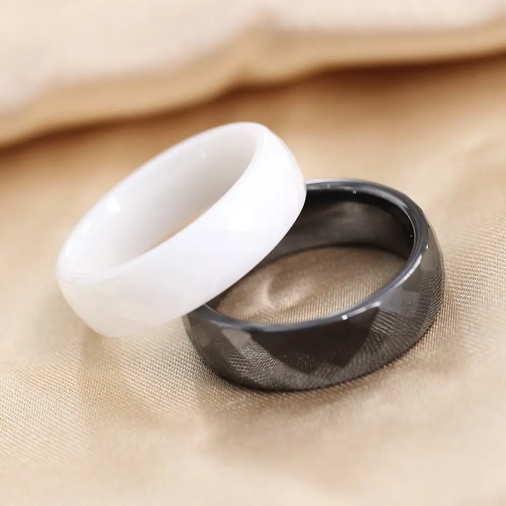 Ceramic Couple Ring Black White 6mm European American Fashion — feature 5