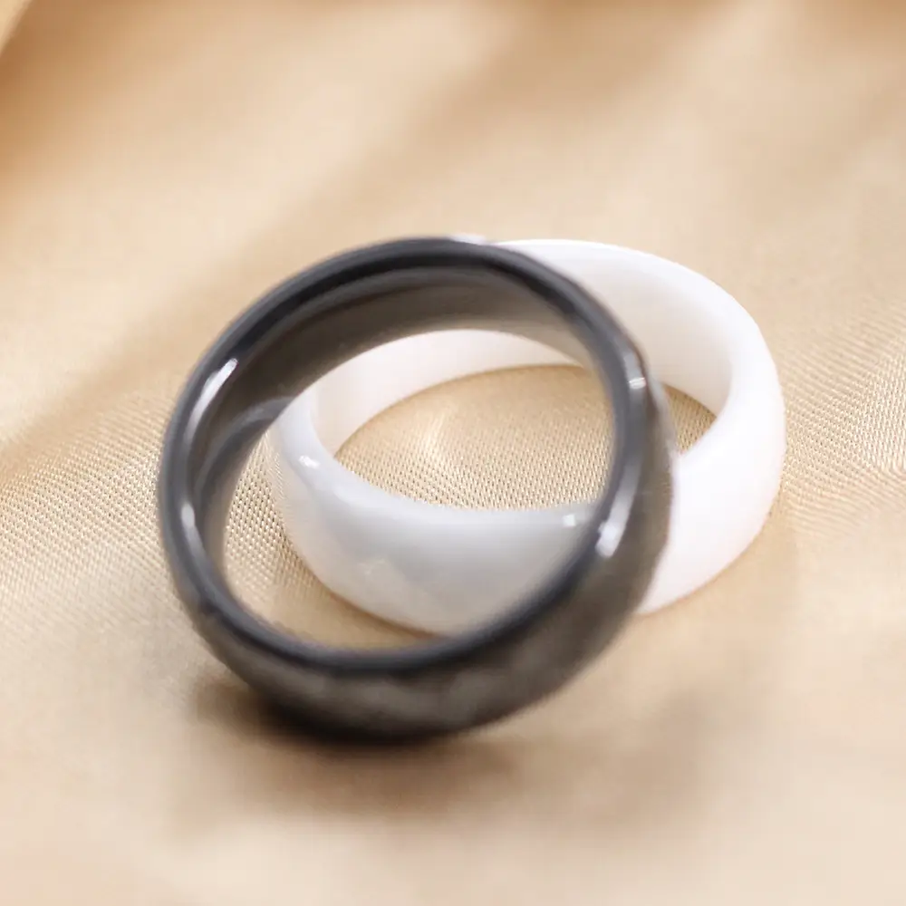 Ceramic Couple Ring Black White 6mm European American Fashion — feature 8