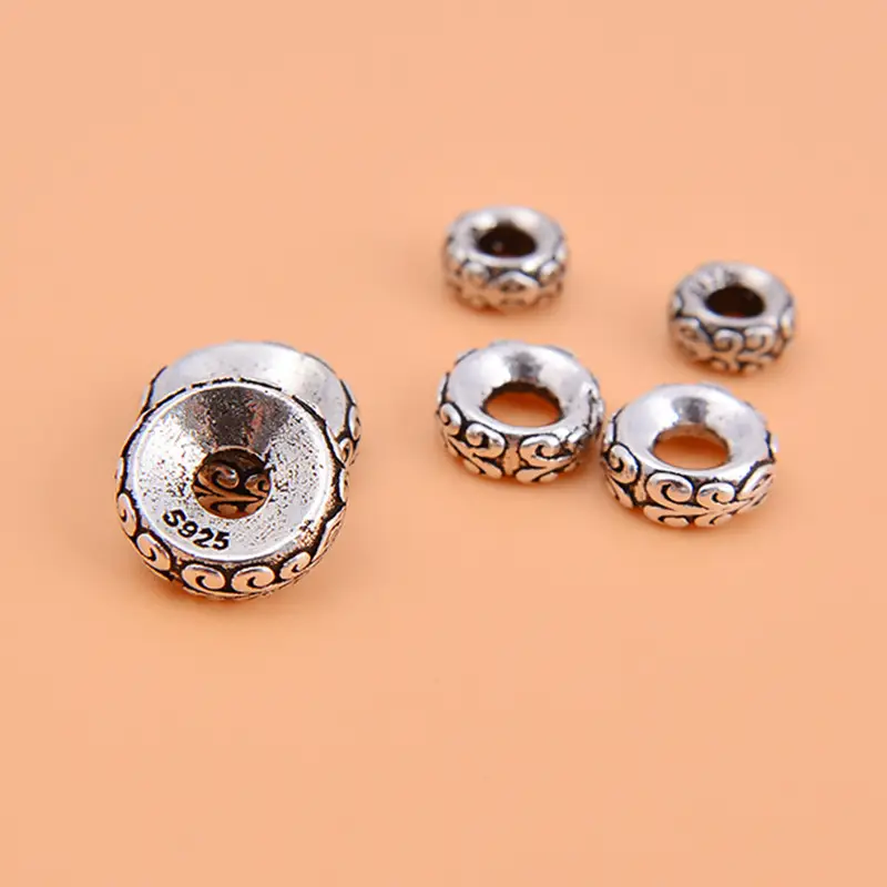 S925 Sterling Silver Flower Rattan Spacer Black Dye Retro Polished Jewelry Accessories