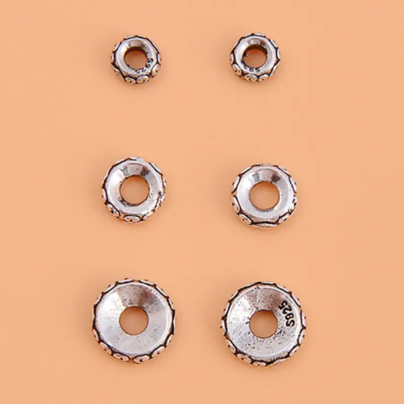 S925 Sterling Silver Flower Rattan Spacer Black Dye Retro Polished Jewelry Accessories