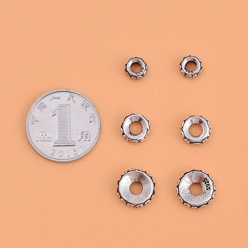 S925 Sterling Silver Flower Rattan Spacer Black Dye Retro Polished Jewelry Accessories