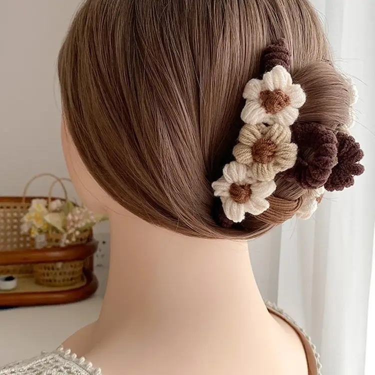 Wool Flower Hair Clip Milk Tea Color Women's Accessory