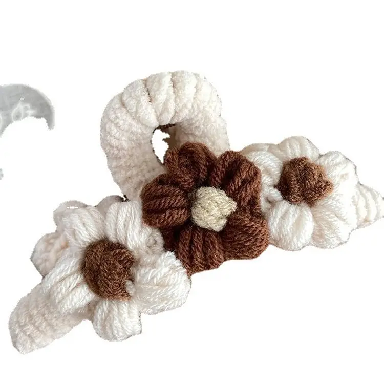 Wool Flower Hair Clip Milk Tea Color Women's Accessory