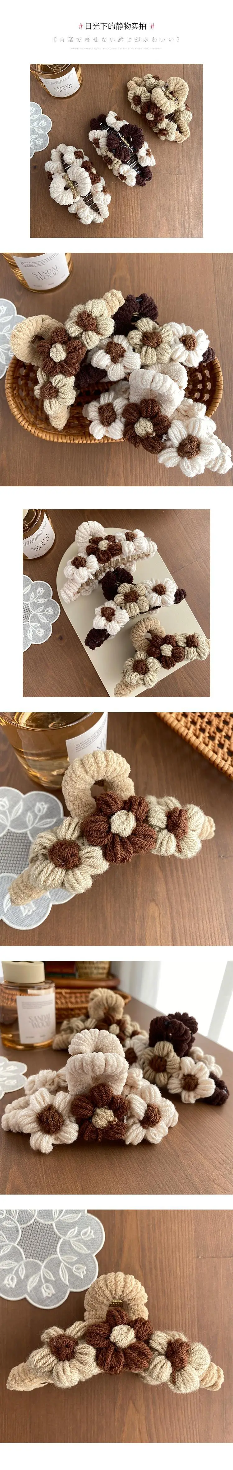 Wool Flower Hair Clip Milk Tea Color Women's Accessory — feature 7