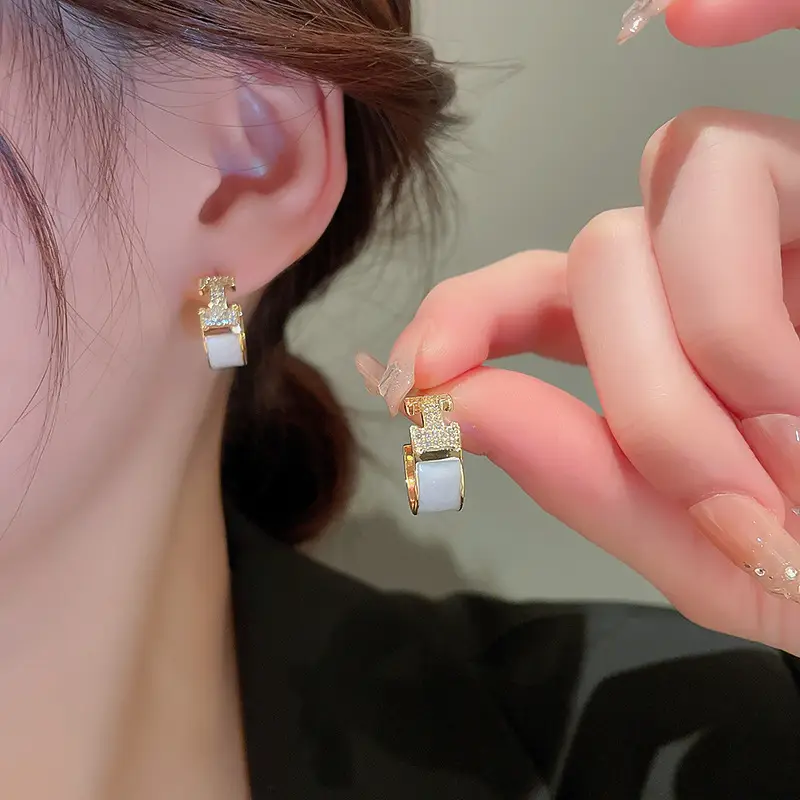 Silver Needle I-Carved Earrings for Women Real Gold Plated