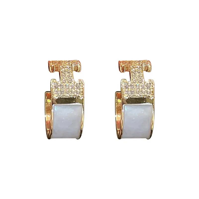 Silver Needle I-Carved Earrings for Women Real Gold Plated