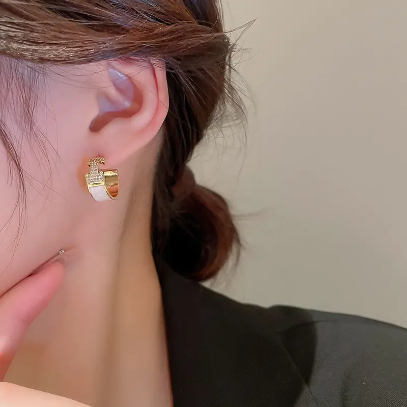 Silver Needle I-Carved Earrings for Women Real Gold Plated — feature 11