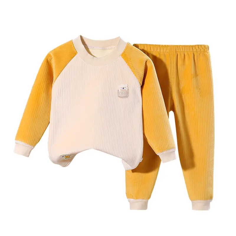 Children's Velvet Thermal Pajamas Set Peach Autumn Winter - Image 10