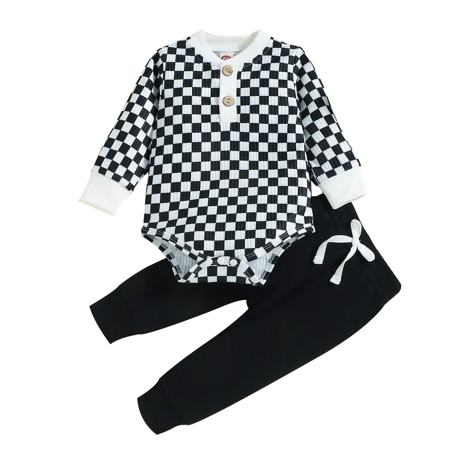 Baby 2022 Checkered Pants Set Brown White Knitted Cotton - Image 9