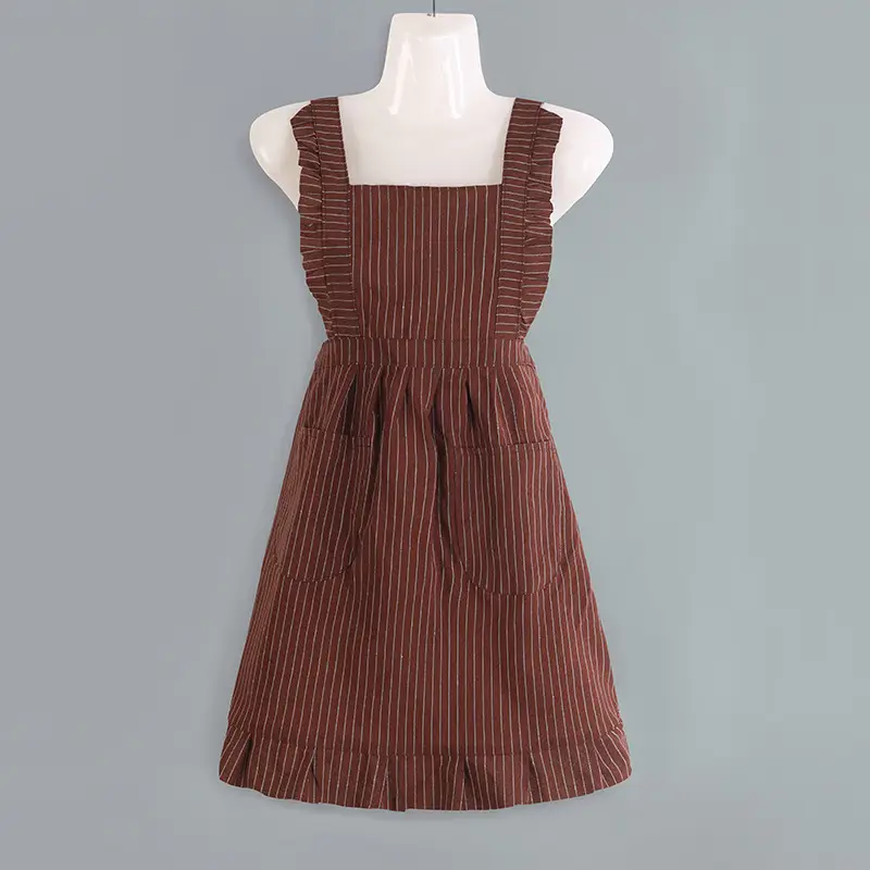 Women Sleeveless Apron Cotton Striped Green Gray