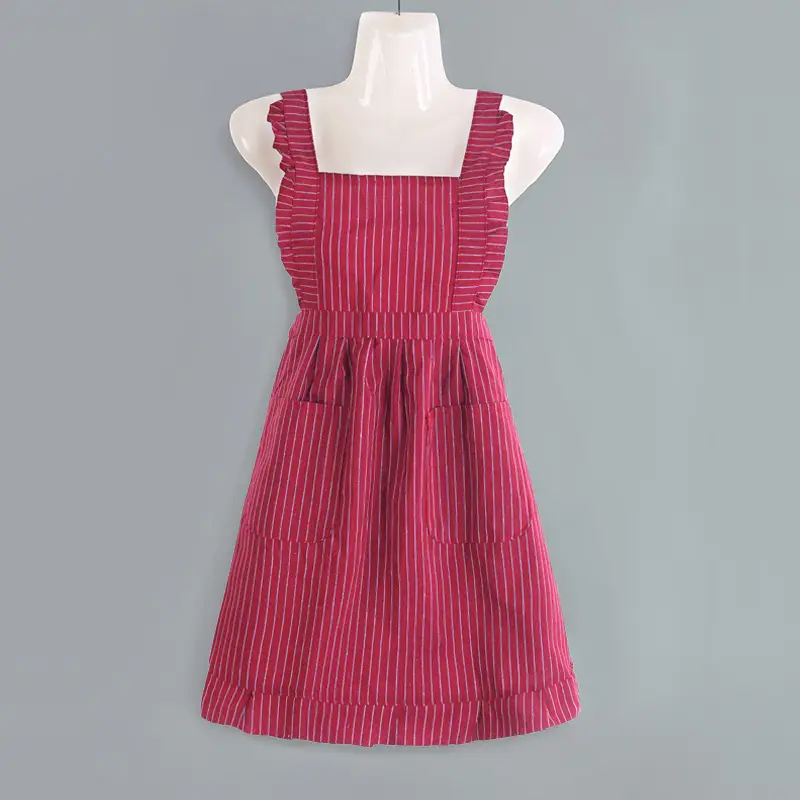 Women Sleeveless Apron Cotton Striped Green Gray