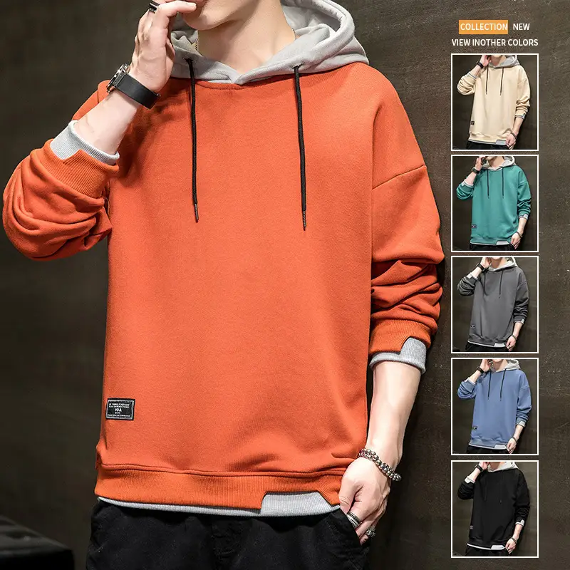 Men's Orange Hooded Sweatshirt New Color Loose Fit Casual Wear - Image 7