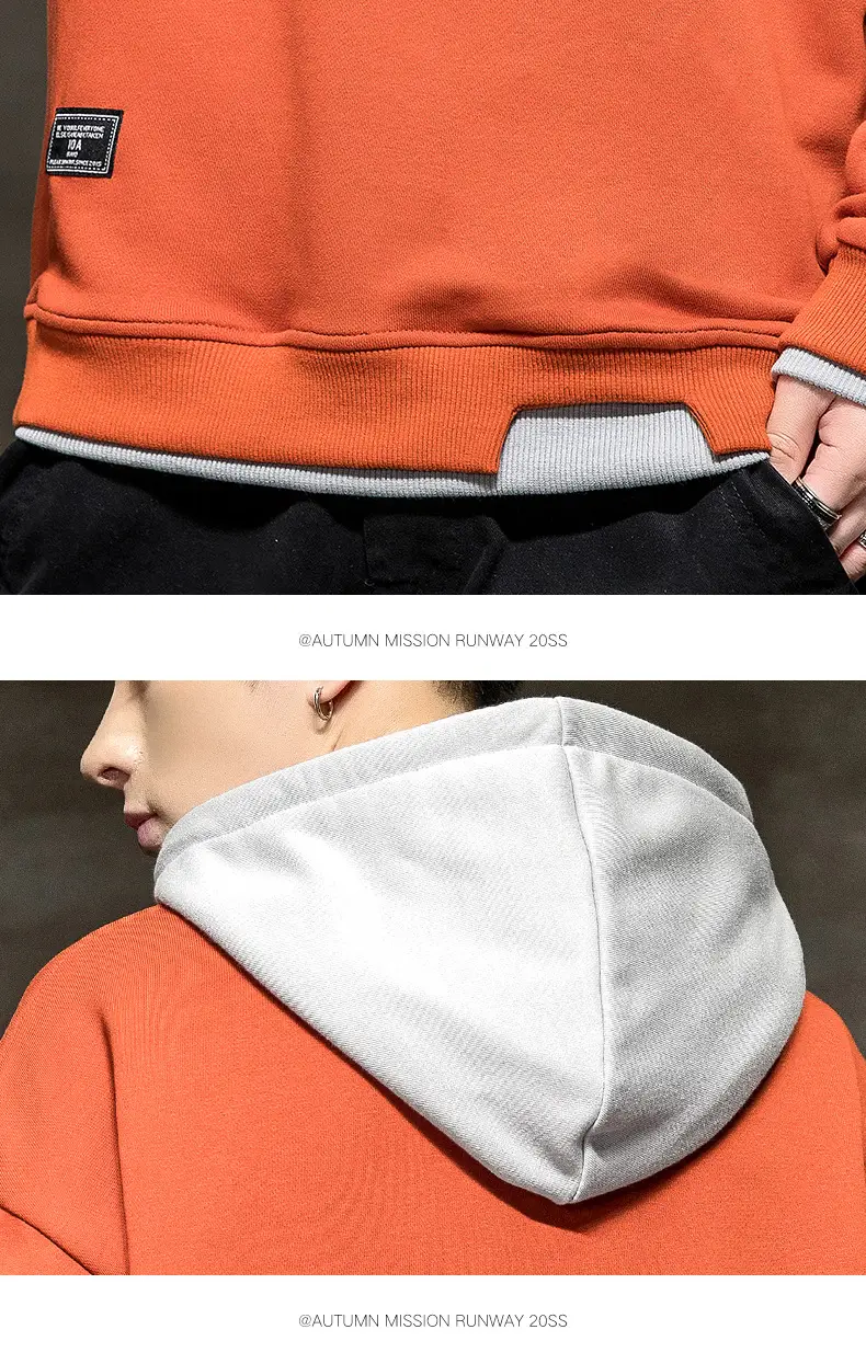 Men's Orange Hooded Sweatshirt New Color Loose Fit Casual Wear — feature 24