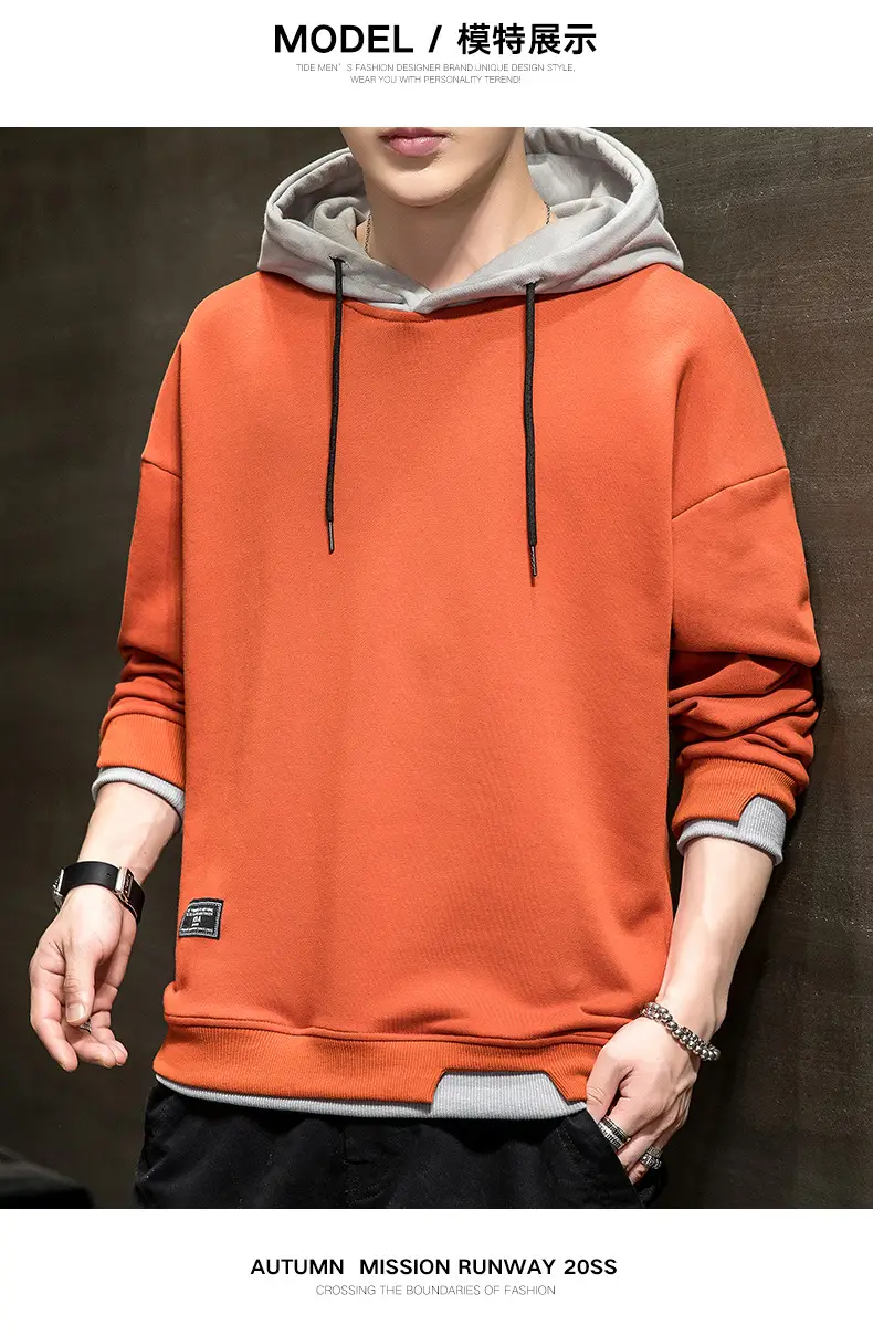 Men's Orange Hooded Sweatshirt New Color Loose Fit Casual Wear — feature 6