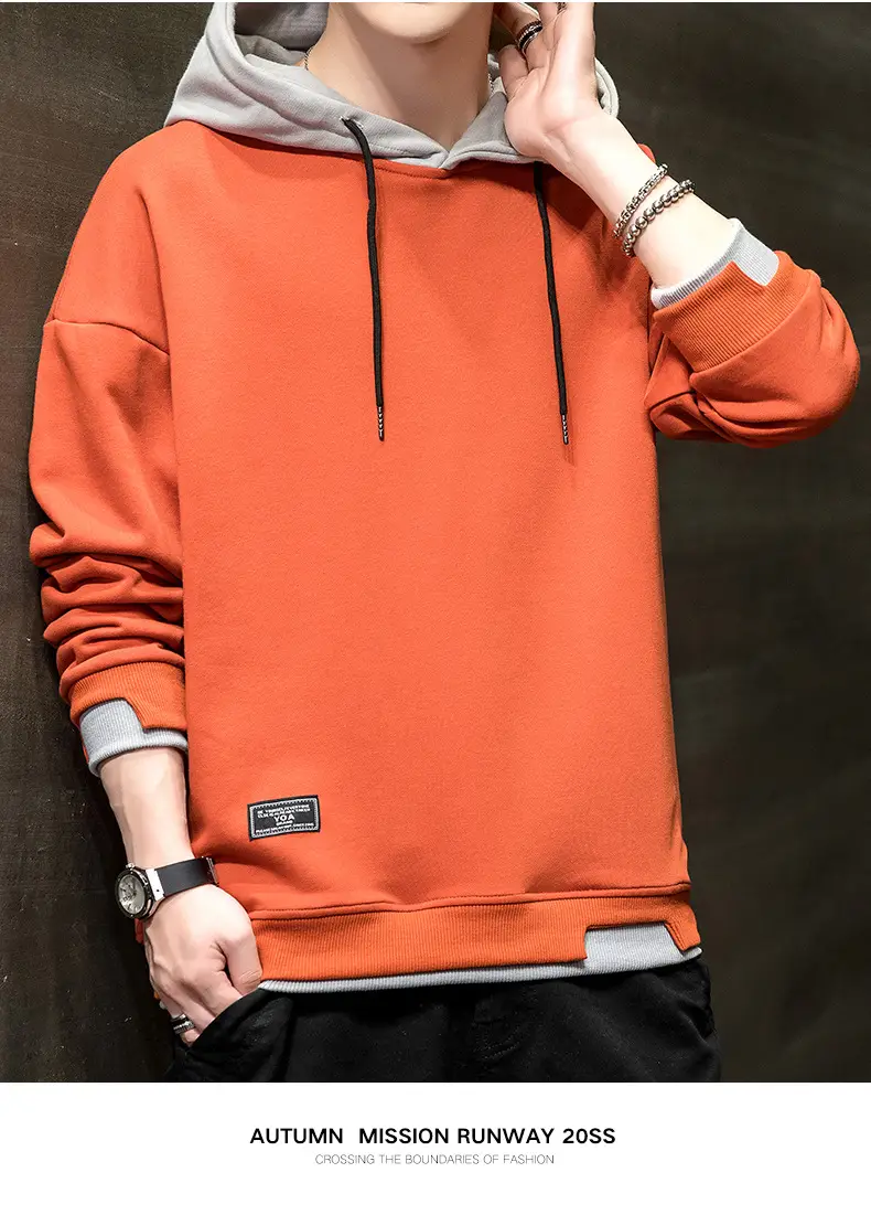 Men's Orange Hooded Sweatshirt New Color Loose Fit Casual Wear — feature 7