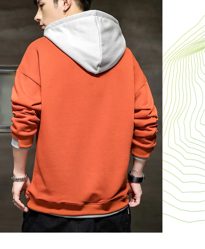 Men's Orange Hooded Sweatshirt New Color Loose Fit Casual Wear — feature 8