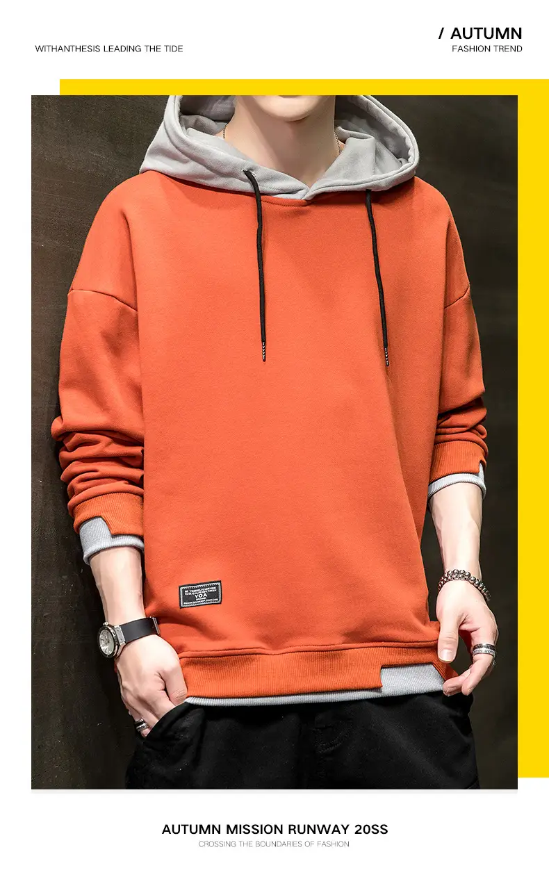 Men's Orange Hooded Sweatshirt New Color Loose Fit Casual Wear — feature 9