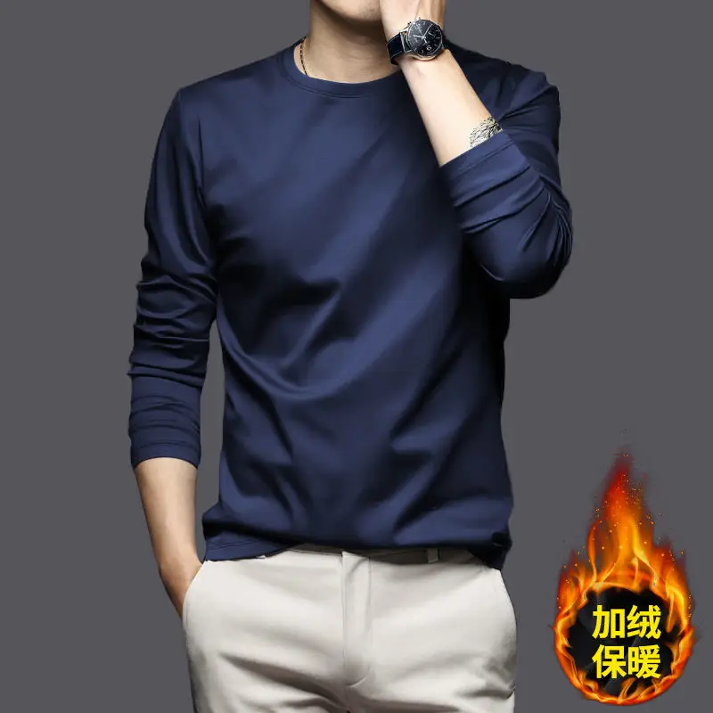 Men Navy Fleece Half-Turtleneck Long Sleeve T-Shirt - Image 10