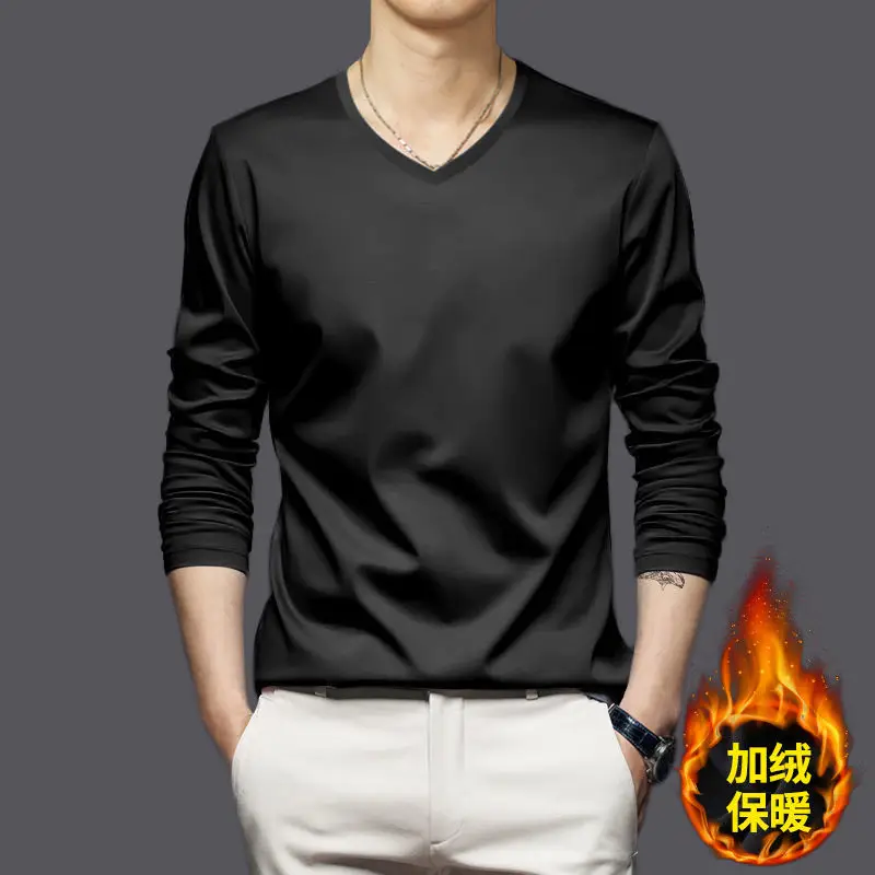 Men Navy Fleece Half-Turtleneck Long Sleeve T-Shirt - Image 11