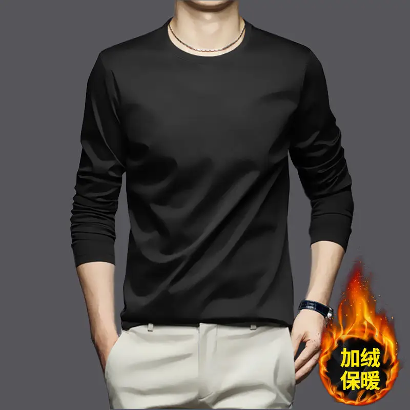 Men Navy Fleece Half-Turtleneck Long Sleeve T-Shirt - Image 6