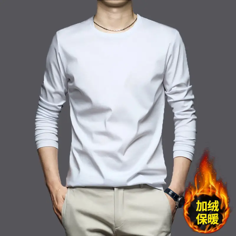 Men Navy Fleece Half-Turtleneck Long Sleeve T-Shirt - Image 7