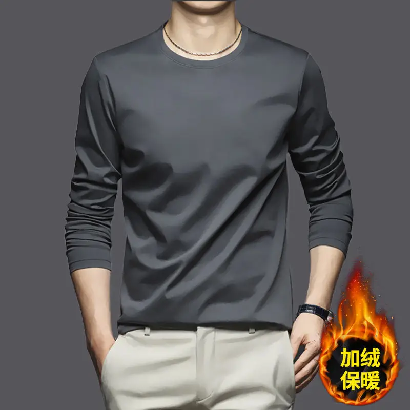 Men Navy Fleece Half-Turtleneck Long Sleeve T-Shirt - Image 8