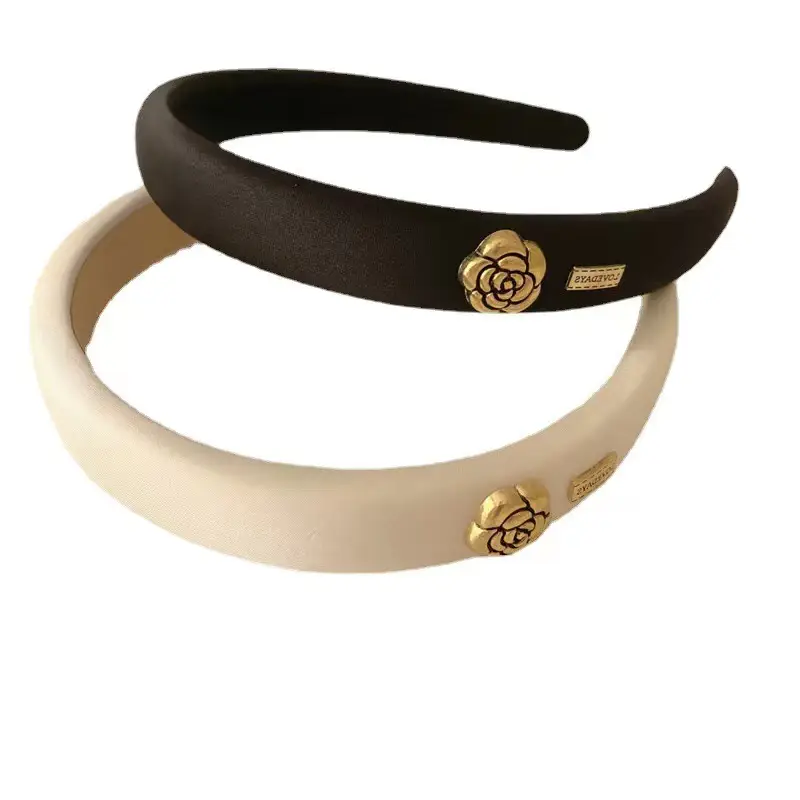 High-end Xiangfeng Camellia Hairband Black White Gold Rose - Image 7