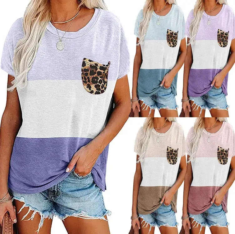 Women Striped Button T-Shirt Long Sleeve Blue White — feature 33